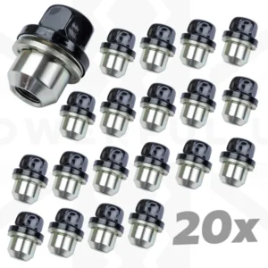 Zwarte lichtmetalen wielmoeren 20 stuks (met dop) voor Land Rover Classic Defender - Lichtmetalen velgtype